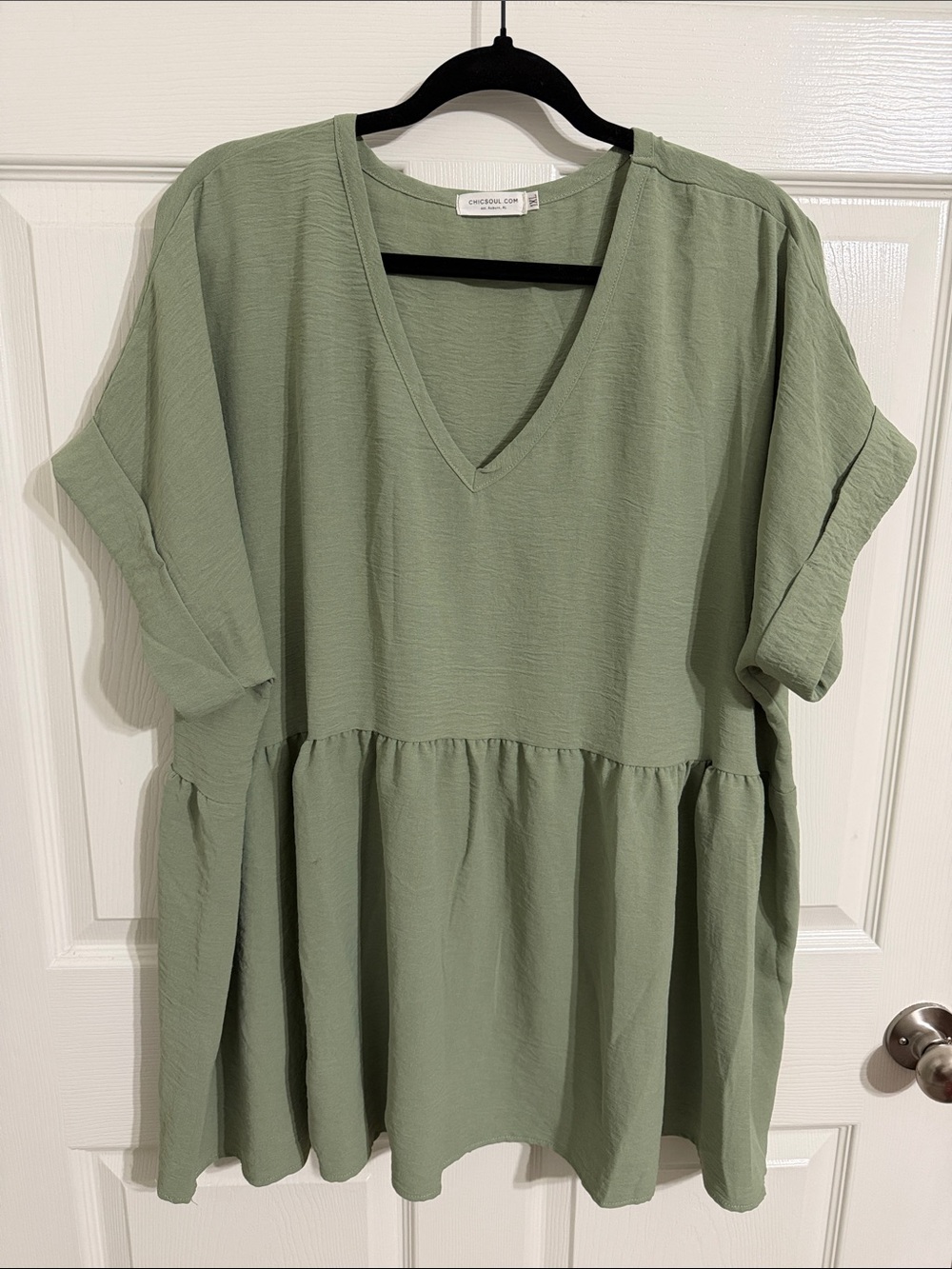 ChicSoul Sage Green V-Neck Peplum Top